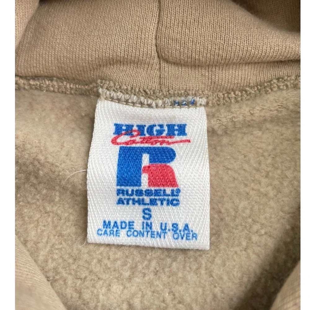 Russell Athletic Hoodie Mens S Tan High Cotton Vintage Made in USA Drawstring